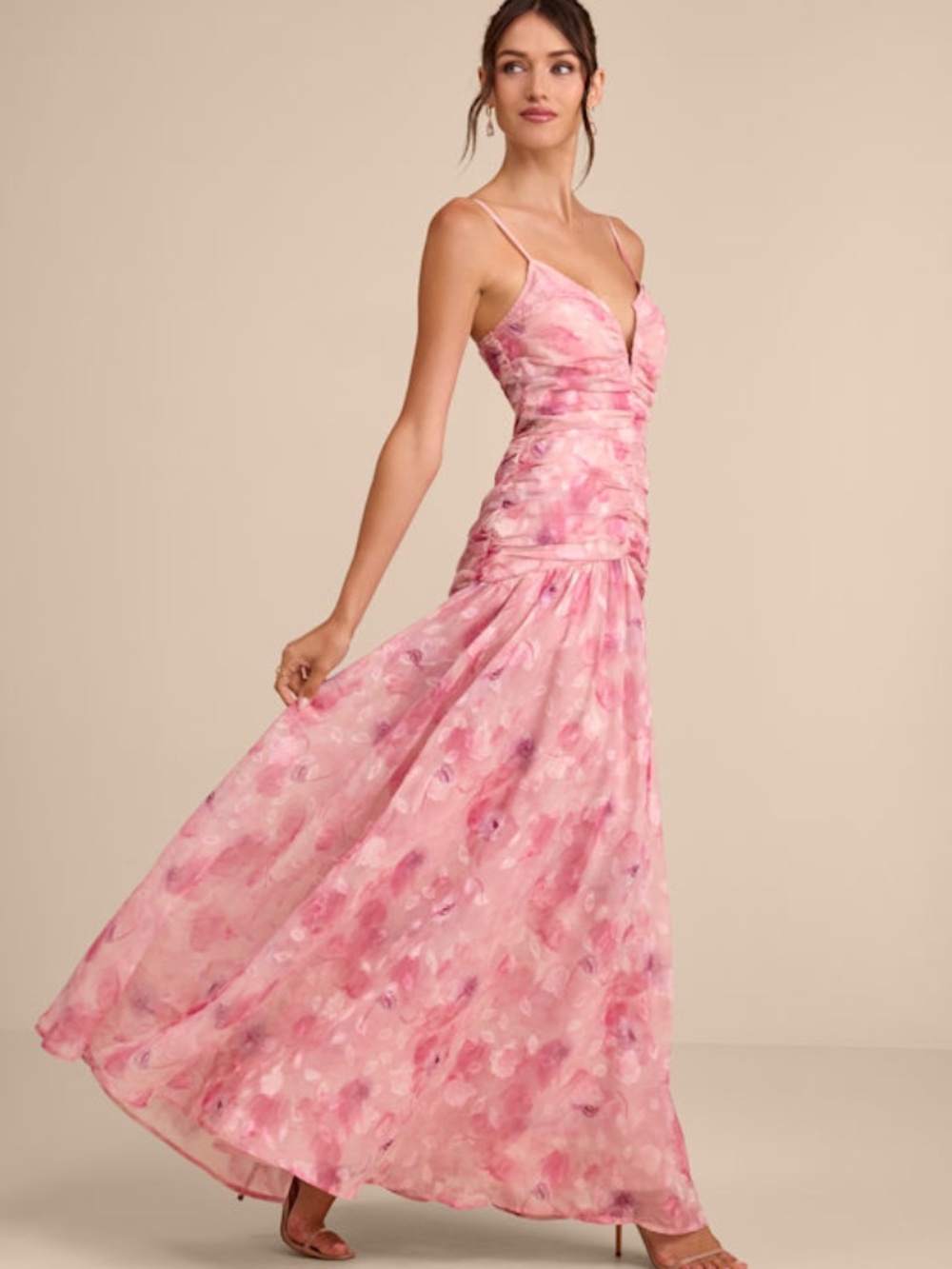 Lulus Payton Pink Floral Burnout Drop Waist Maxi Dress - Size S